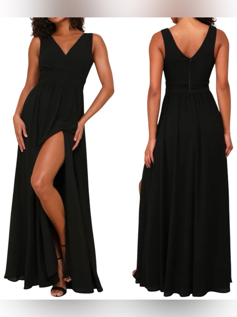 NWOT Lulus Thoughts of Hue Black Surplice V-Neck Maxi Dress